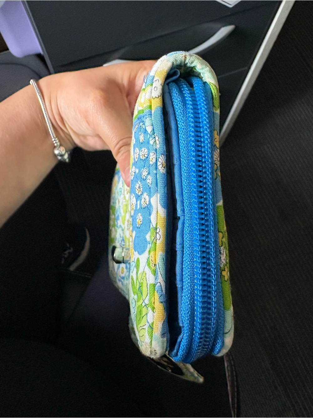 Vera Bradley Blue, Green & Yellow Quilted Floral Zip Wallet - Picture 8 of 9